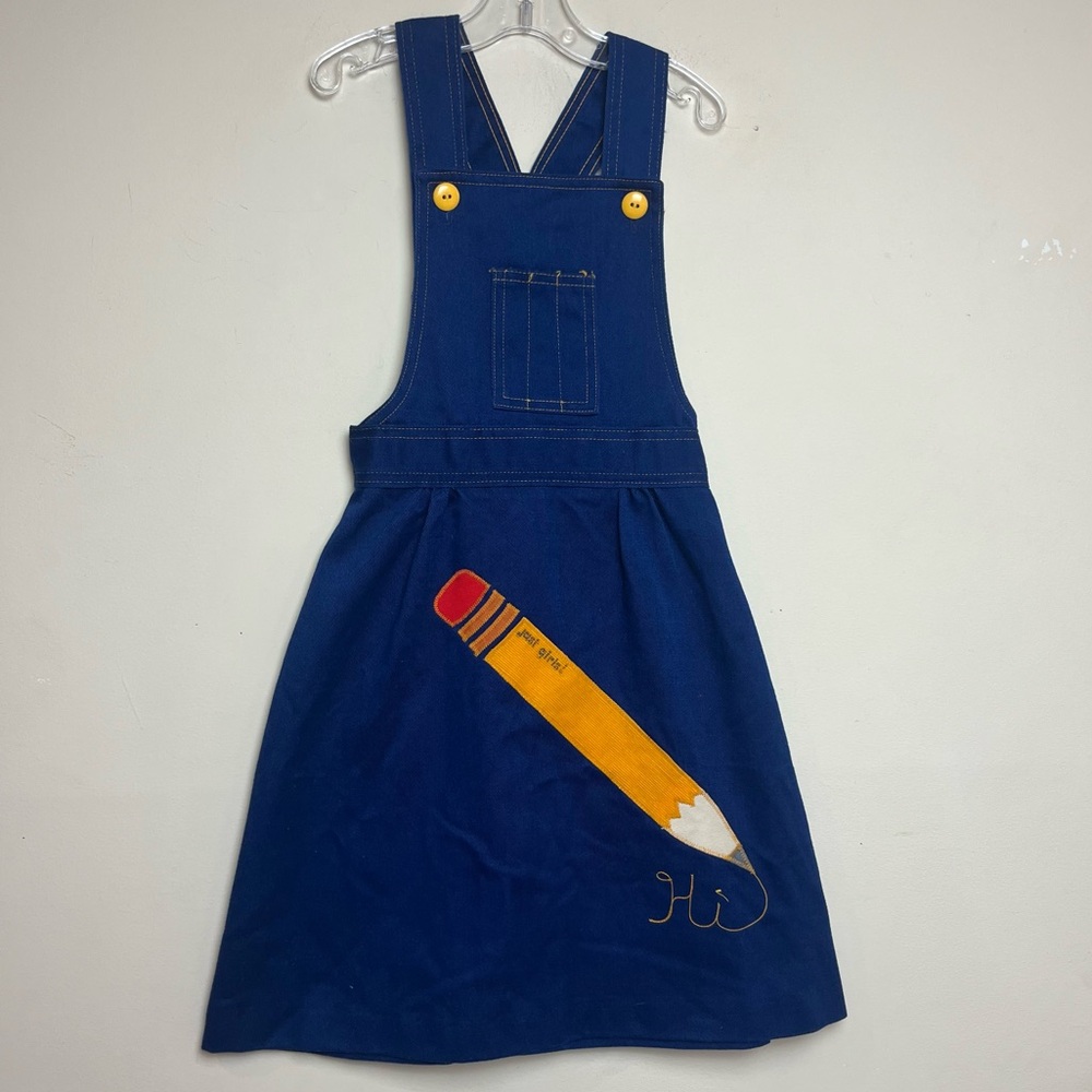 Vintage 1970s Girls Soft Denim Jumper Pencil Applique Just‎ girls! Brand Size 8